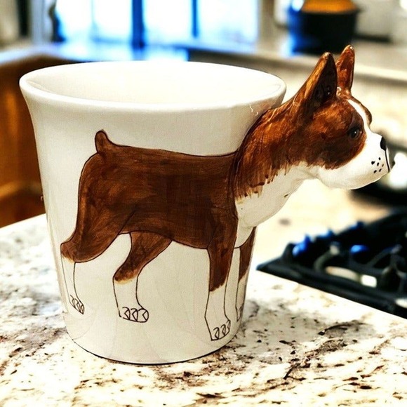 Boxer Dog Coffee Mug Head Handle Hand Painted 3D - Picture 1 of 4